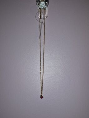 Gold Chain Necklace with Pink Gem Pendant - Pika & Bear
